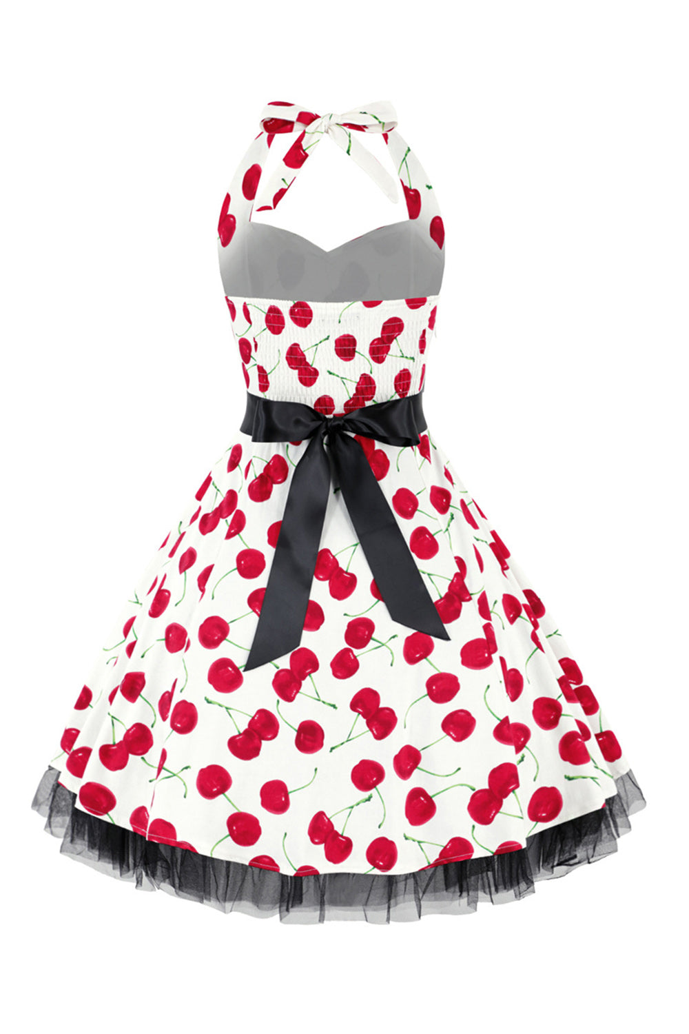 Hepburn Style Halter Tulle Black Printed 1950s Dress