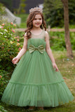 White Strapless Tulle A Line Flower Girl Dress with Bow