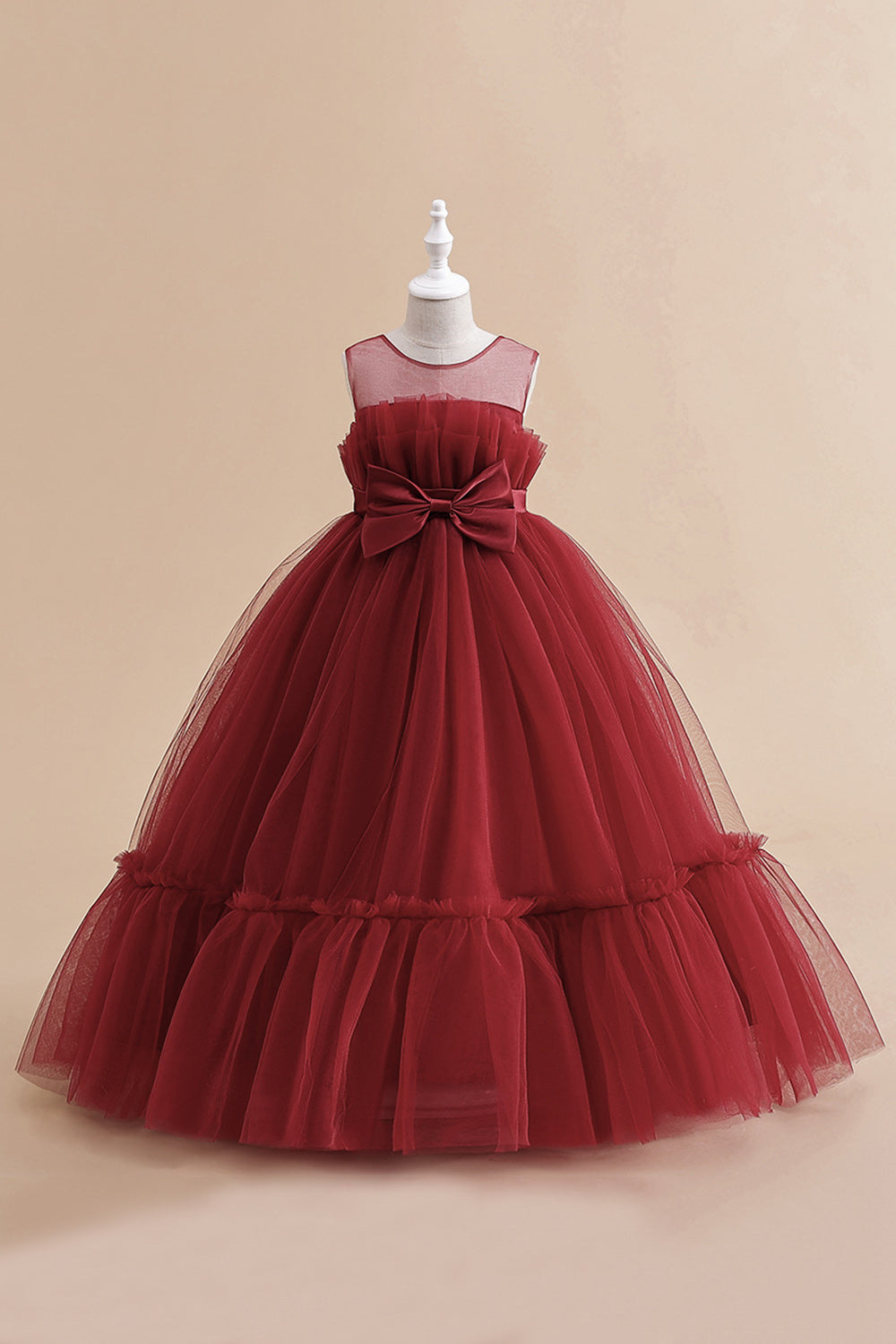 White Strapless Tulle A Line Flower Girl Dress with Bow