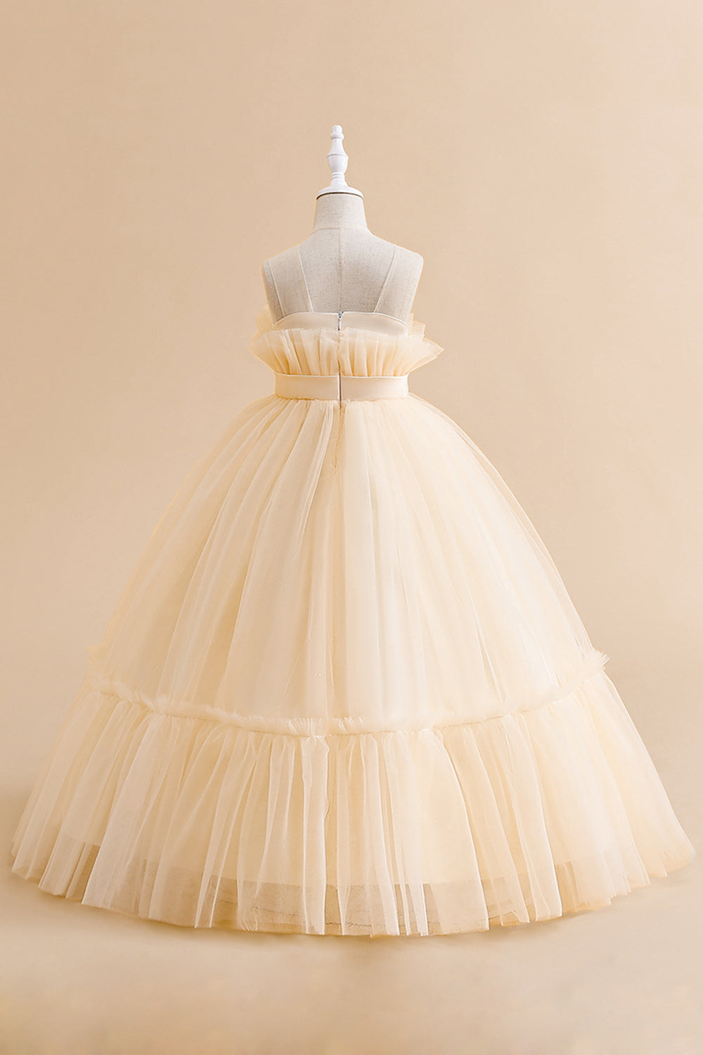 White Strapless Tulle A Line Flower Girl Dress with Bow