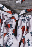 White Printed One Piece Swimsuits with Strawberries