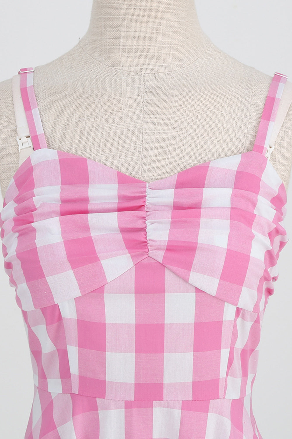 Spaghetti Straps Plaid Pink 1950s Dress