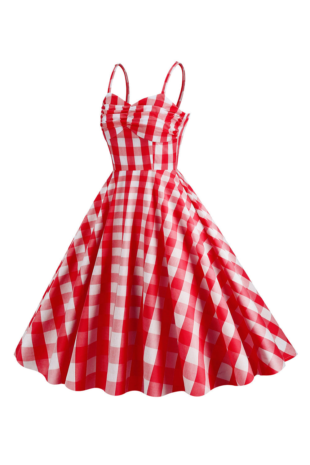 Spaghetti Straps Plaid Pink 1950s Dress