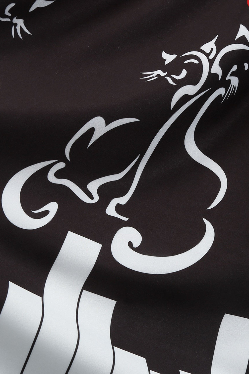 Black A Line Sleeveless Printed 1950s Dress