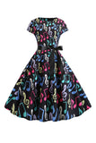 A Line Printed Swing 1950s Dresss
