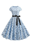 A Line Printed Swing 1950s Dresss