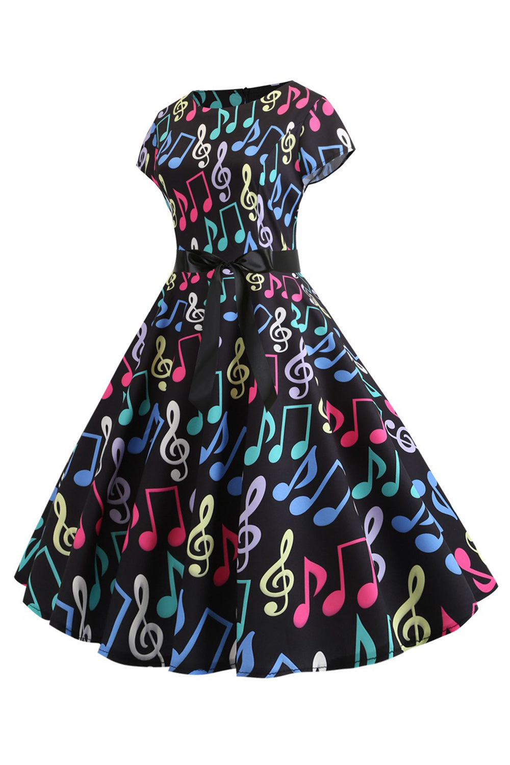 A Line Printed Swing 1950s Dresss