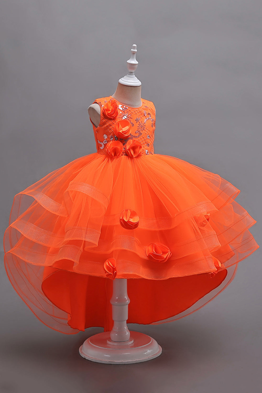 Pink High Low Appliques Sparkly Girls Dresses
