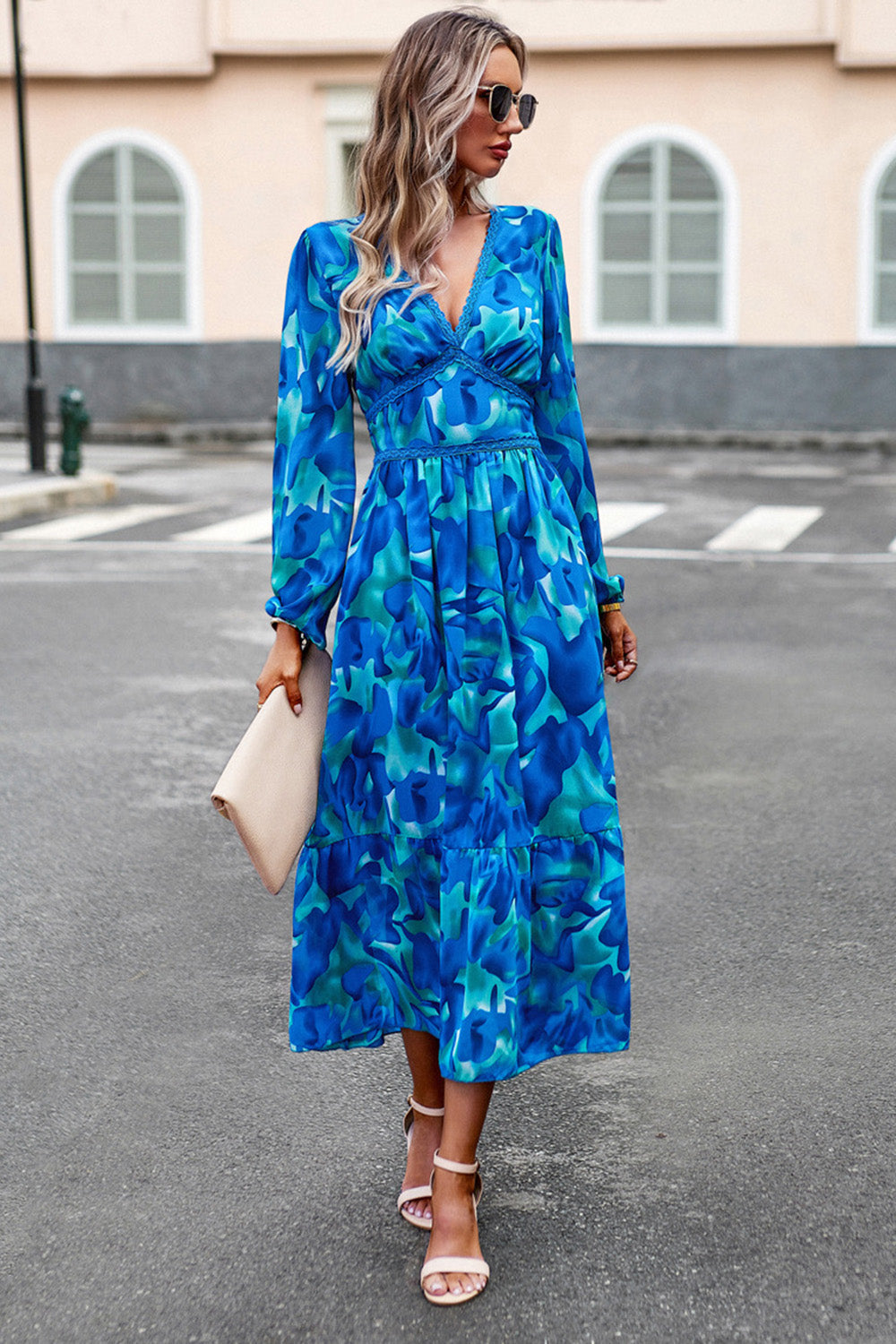 Black Printed Long Sleeves Casual Dress