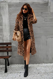 Leopard Printed Faux Fur Long Brown Women Coat
