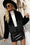 Shawl Lapel Black Cropped Women Faux Fur Coat