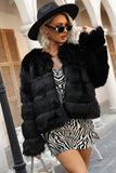 Shawl Lapel Cropped Grey Women Faux Fur Coat