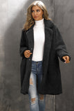 Notched Lapel Camel Long Faux Fur Women Coat