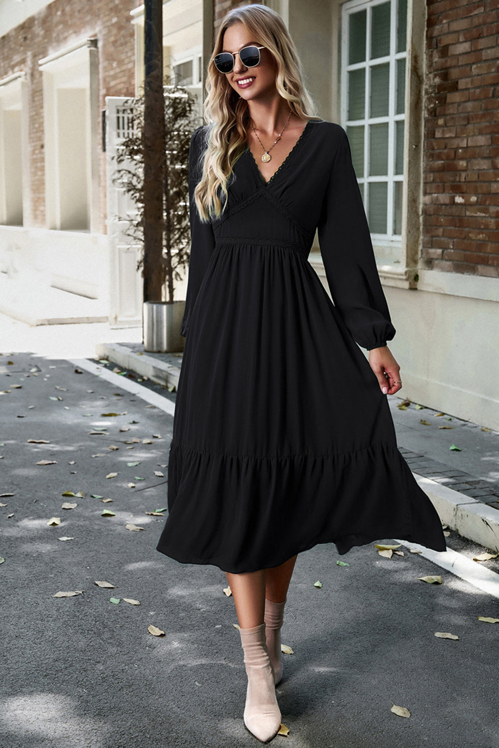 Pink A Line Casual Dress With Long Sleeves