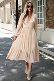 Pink A Line Casual Dress With Long Sleeves