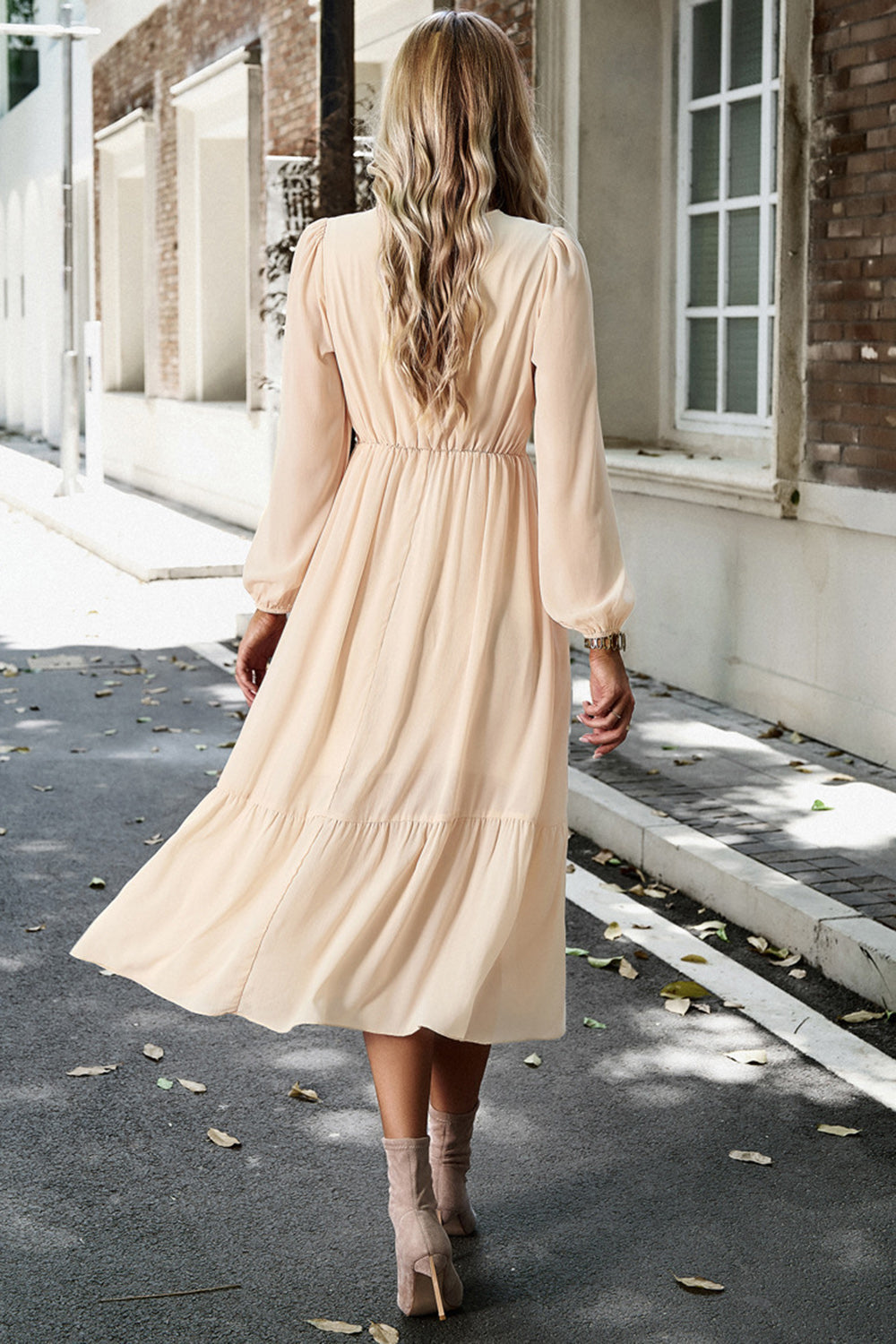 Pink A Line Casual Dress With Long Sleeves