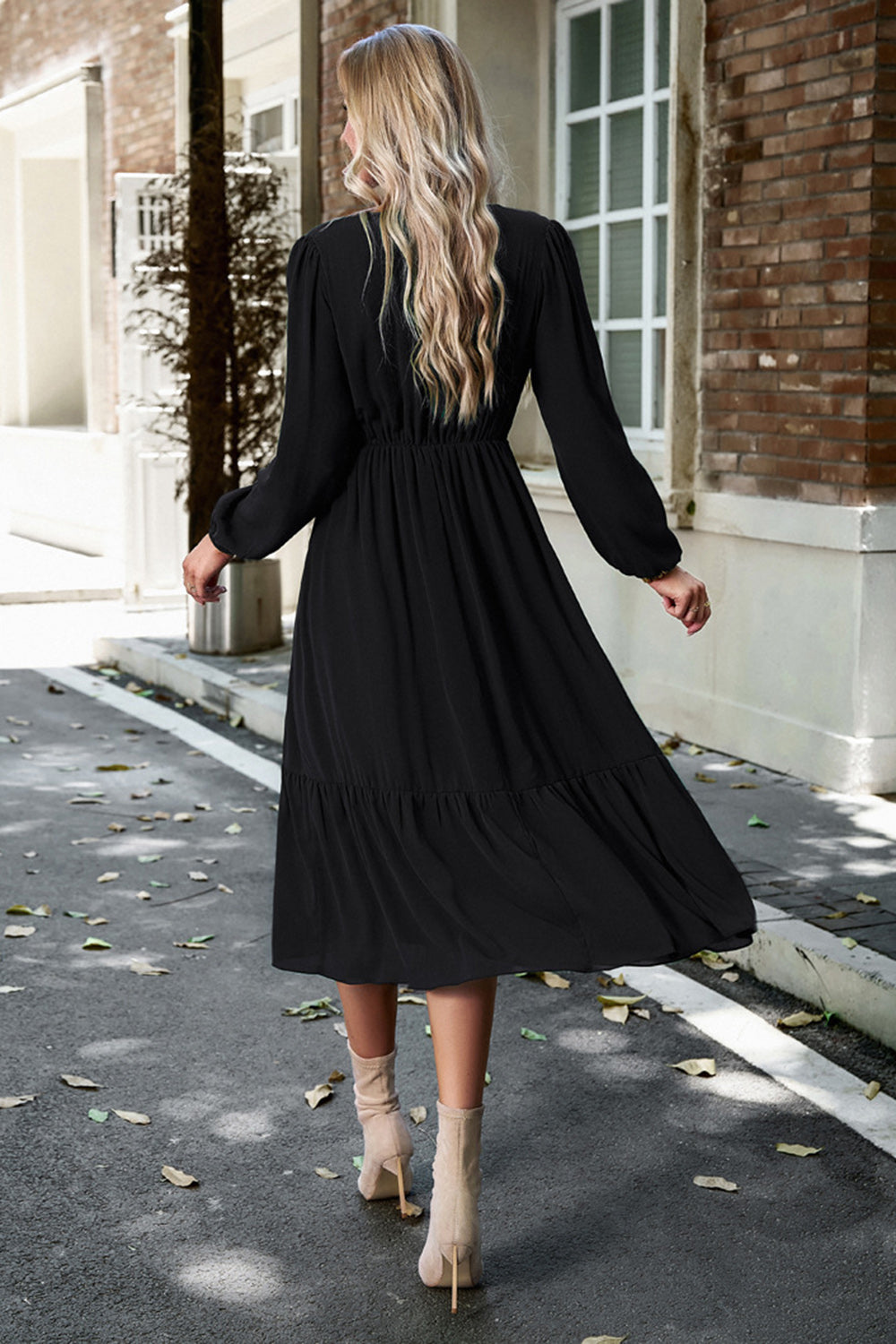 Pink A Line Casual Dress With Long Sleeves