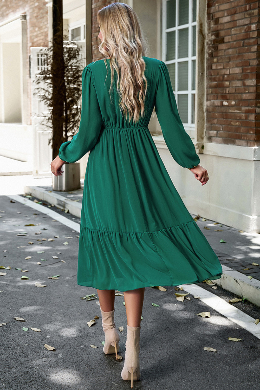 Pink A Line Casual Dress With Long Sleeves