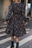 Black Floral Print Round Neck Long Sleeves Casual Dress