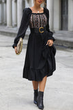 Black A Line Off the Shoulder Long Sleeves Casual Dress with Belt