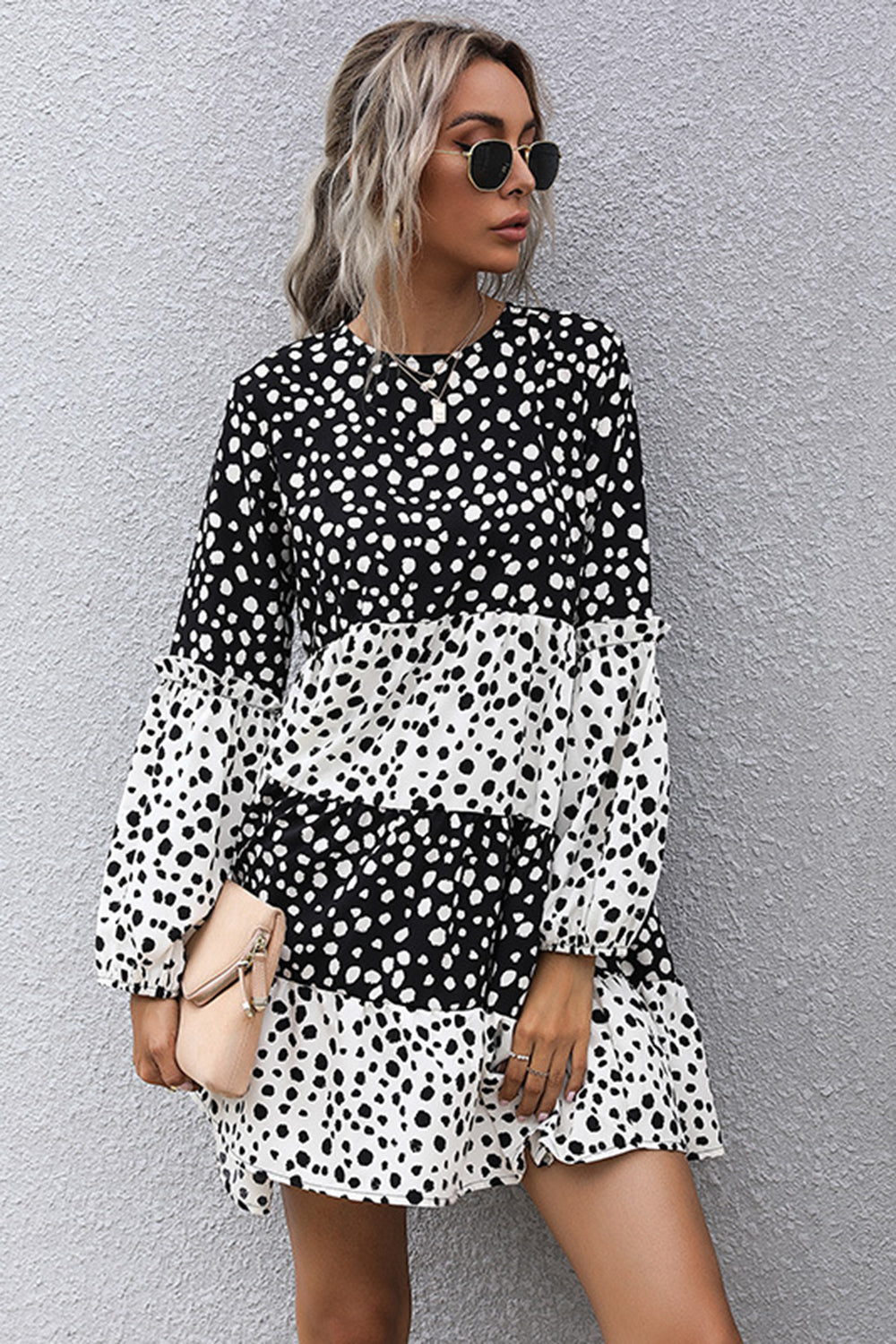 Black Polka Dots Long Sleeves Casual Dress