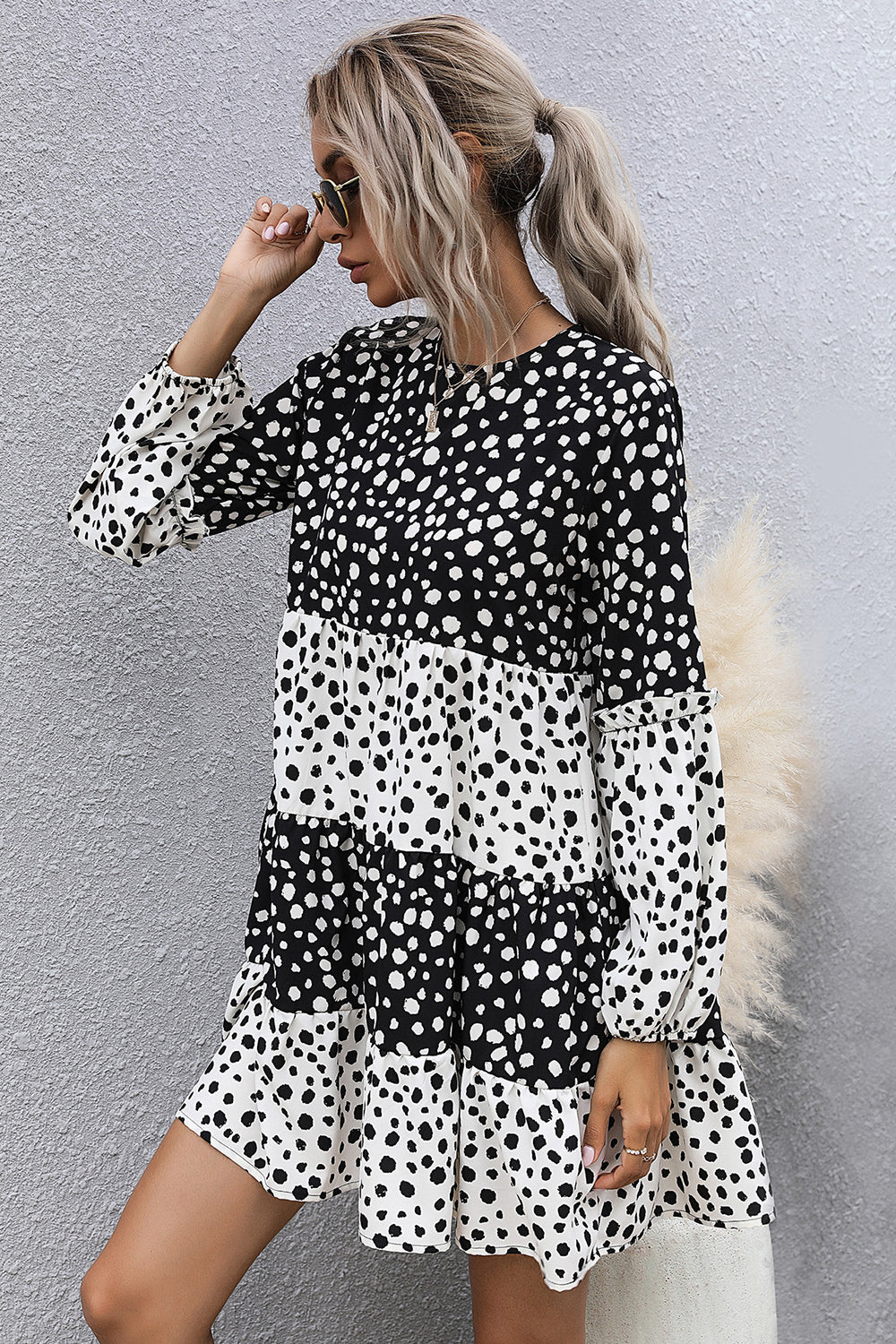 Black Polka Dots Long Sleeves Casual Dress