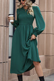Green Long Sleeves Casual Dress with Pleated