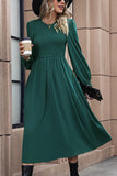 Green Long Sleeves Casual Dress with Pleated