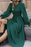 Green Long Sleeves Casual Dress with Pleated