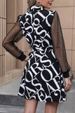Black Long Sleeves Printed Casual Dress with Slit