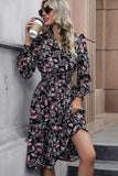 Floral Printed V-Neck Long Sleeves A Line Casual Dress