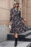 Floral Printed V-Neck Long Sleeves A Line Casual Dress