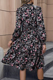 Floral Printed V-Neck Long Sleeves A Line Casual Dress