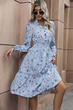 Floral Printed V-Neck Long Sleeves A Line Casual Dress