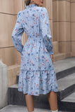Floral Printed V-Neck Long Sleeves A Line Casual Dress