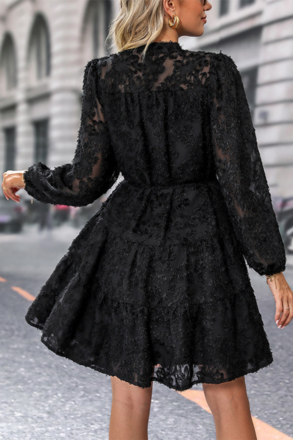 Black A Line Long Sleeves Midi Casual Dress