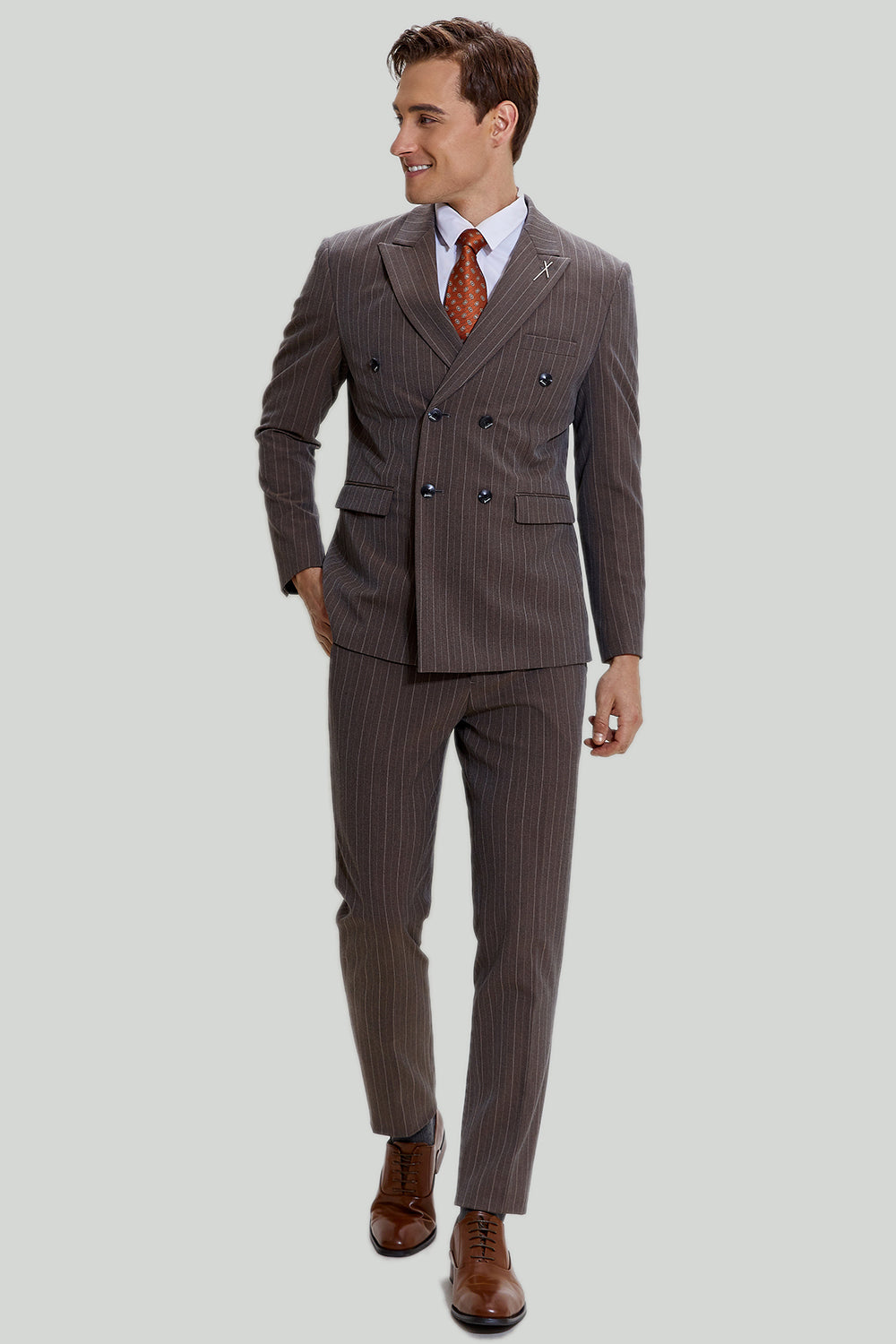 Coffee Pinstripe 3 Piece Men's Prom Ball Suits