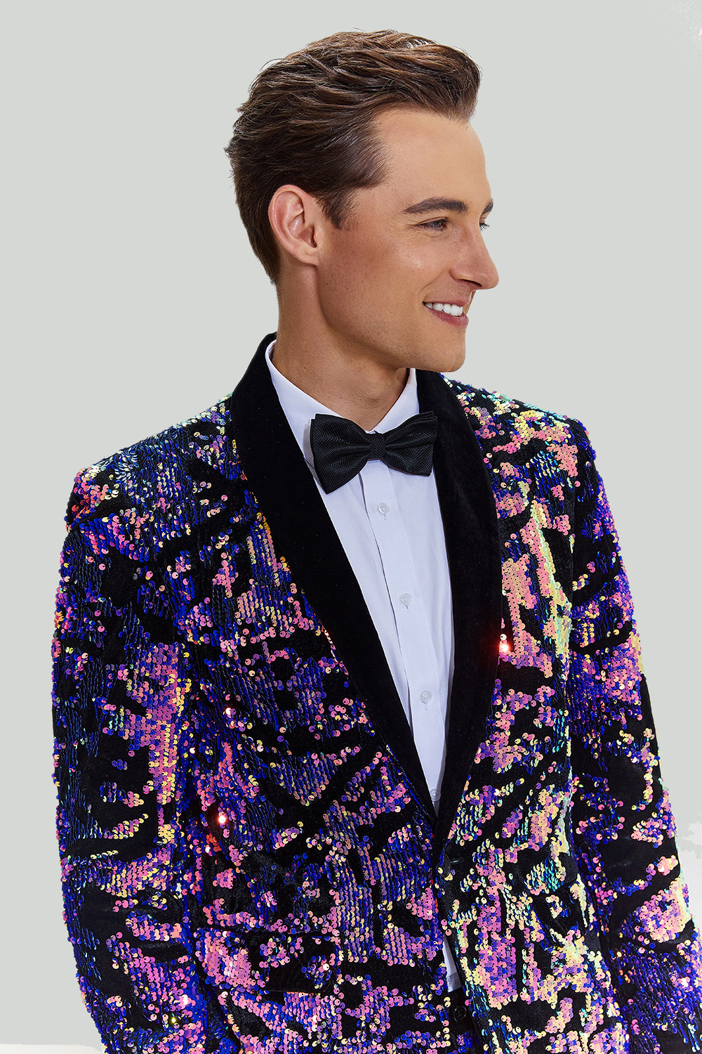 Purple Sequins Mens Two-Piece Prom Suit Shawl Lapel One Button Tuxedo