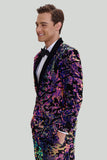 Purple Sequins Mens Two-Piece Prom Suit Shawl Lapel One Button Tuxedo