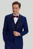 Men's Navy 3-piece One Button Slim Fit Ball Suits