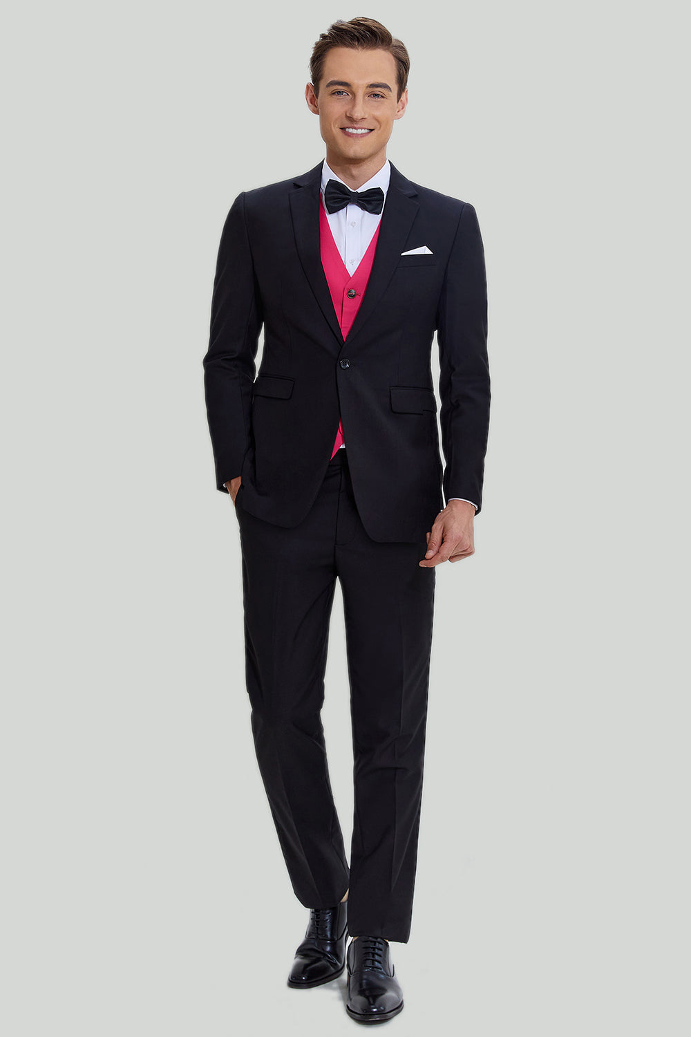 Black Jacquard Satin Notched Lapel Blazer