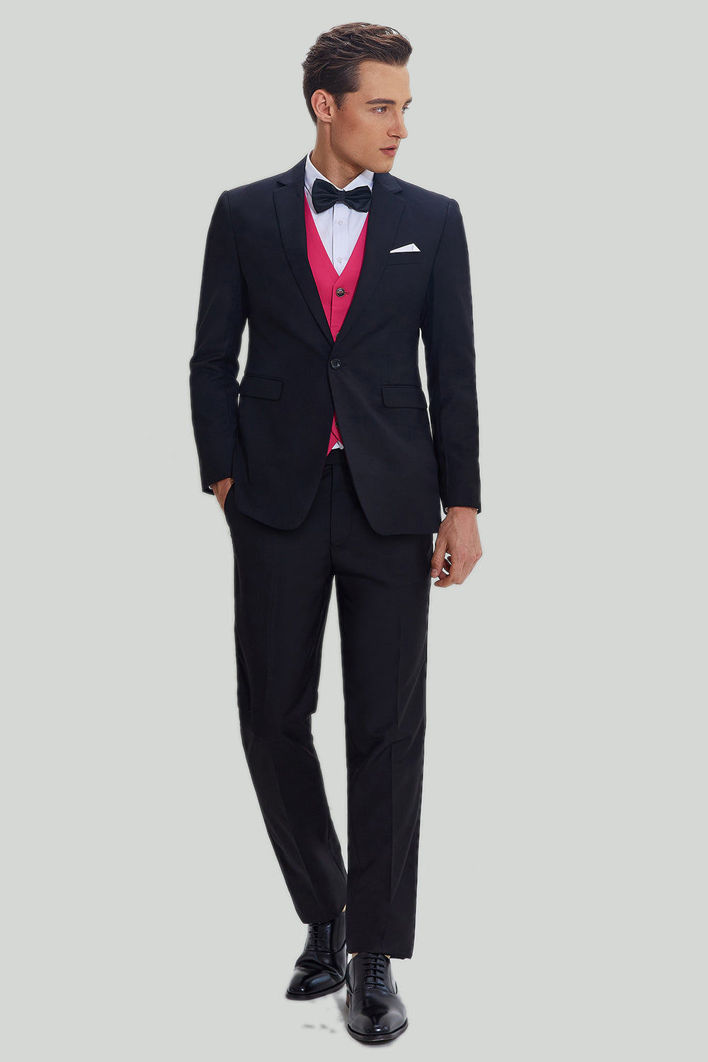 Black Jacquard Satin Notched Lapel Blazer