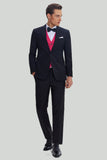 Black Jacquard Satin Notched Lapel Blazer