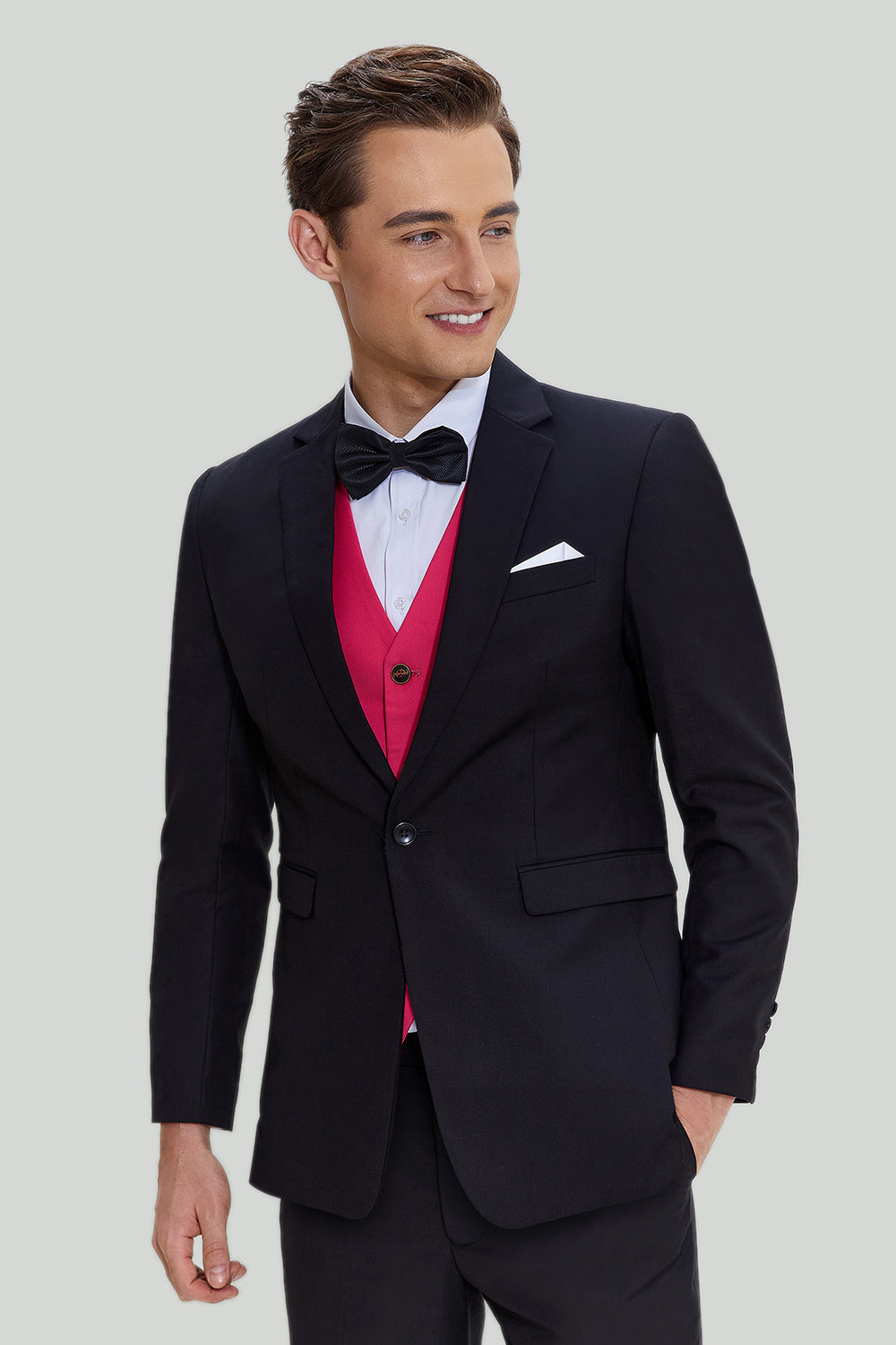 Black Jacquard Satin Notched Lapel Blazer