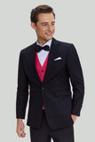 Black Jacquard Satin Notched Lapel Blazer