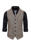 Brown Tweed Single Breasted Notched Lapel Men's Suit Vest