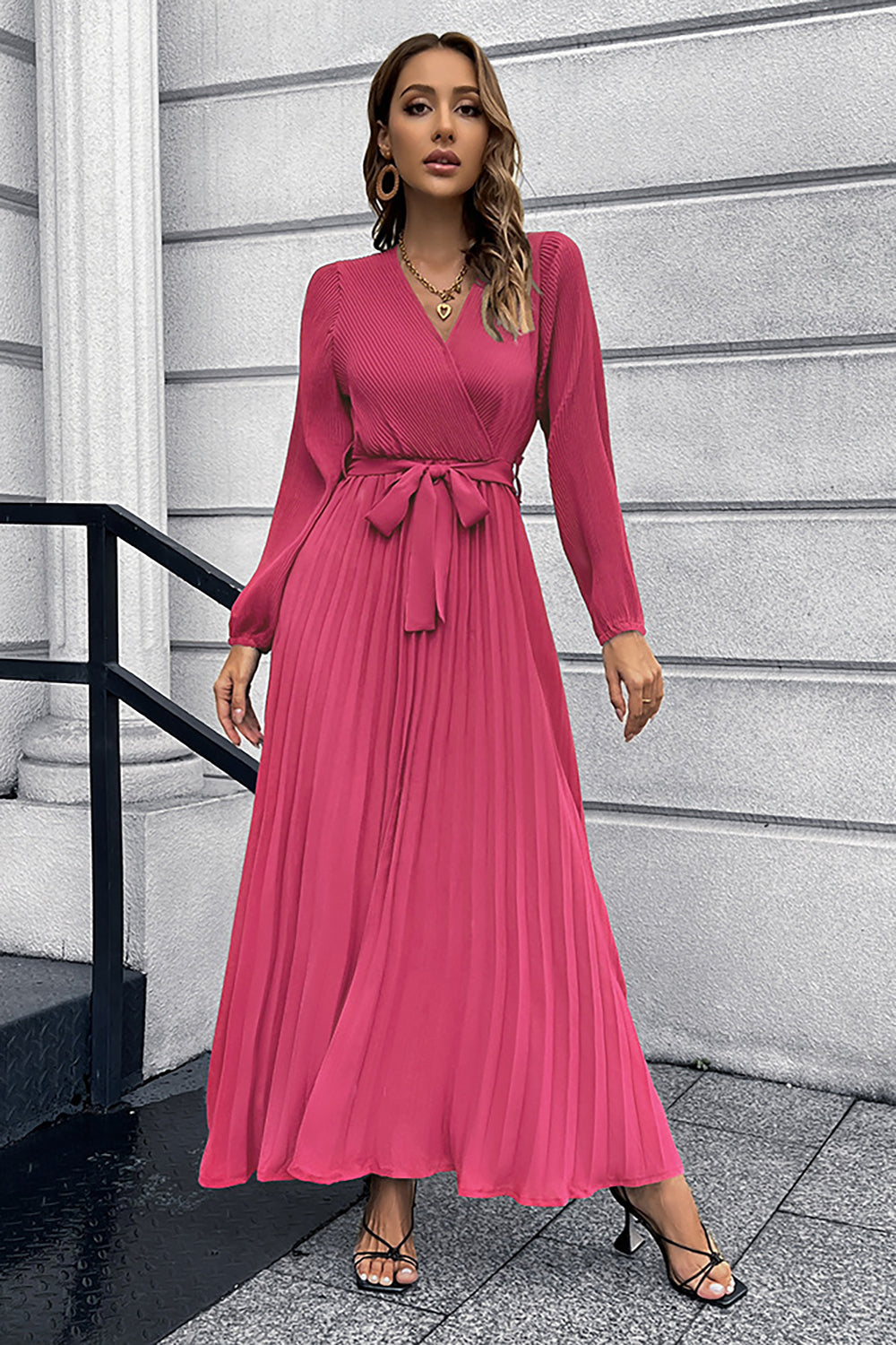 Black Long Sleeves Casual Dress with Sash