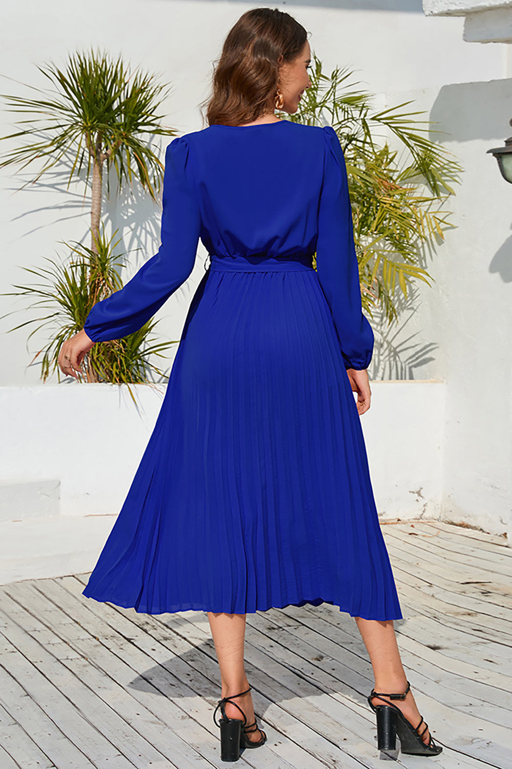 Black A Line V-Neck Casual Dress with Sash