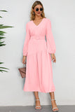 Black A-Line V-Neck Long Casual Dress With Long Sleeves