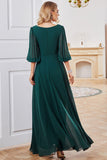 A-line Long Sleeves Dark Green V-neck Mother of Bride Dress